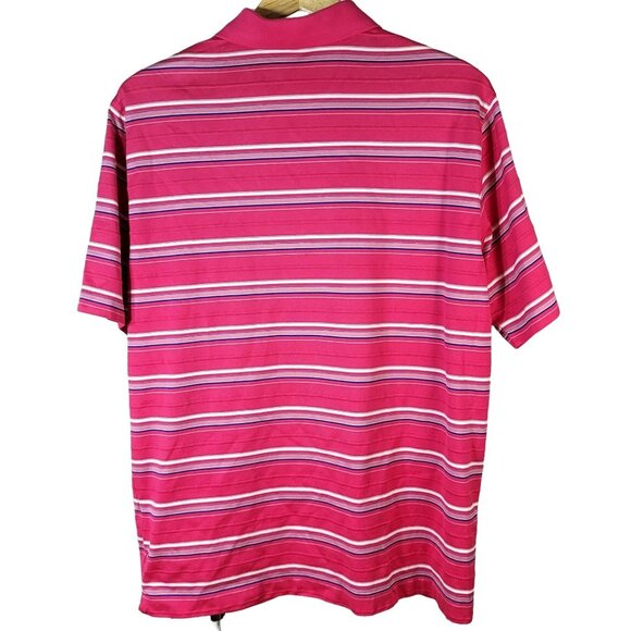 Nike Tiger Woods Mens Golf Shirt Pink Large Stripe Short Sleeve Dri-Fit Polo - Picture 4 of 6